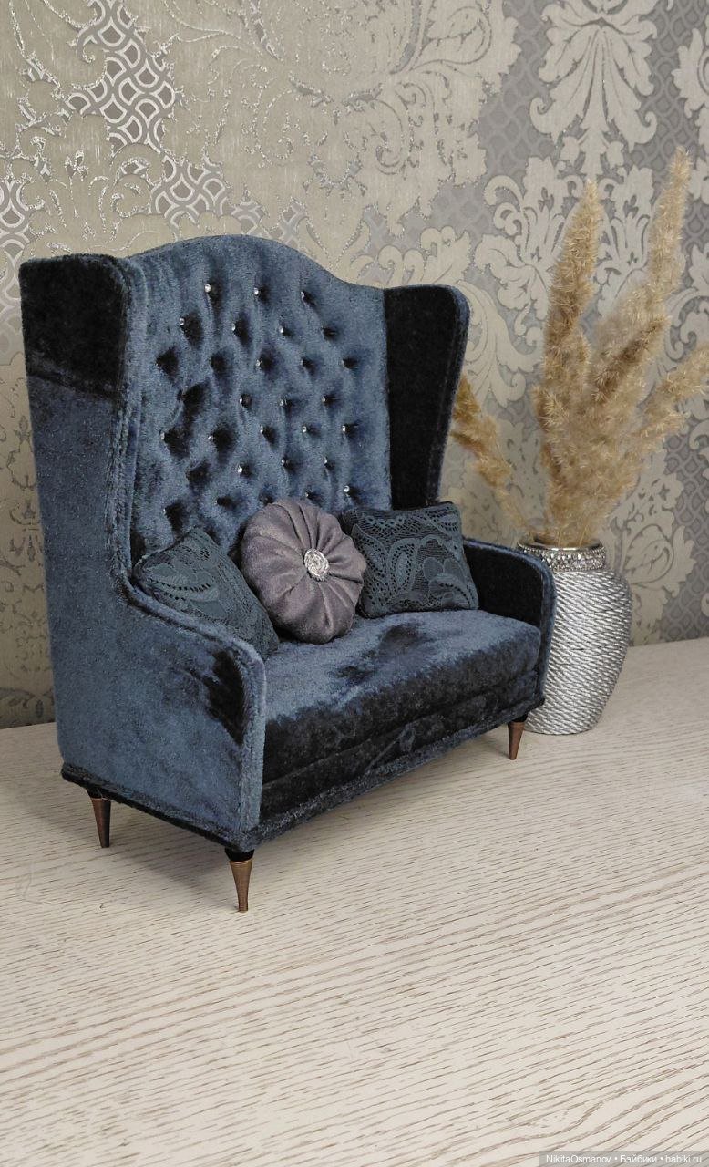 Диван бархат для кукол Паола Блайз Барби и других 1:6 (фото 2)