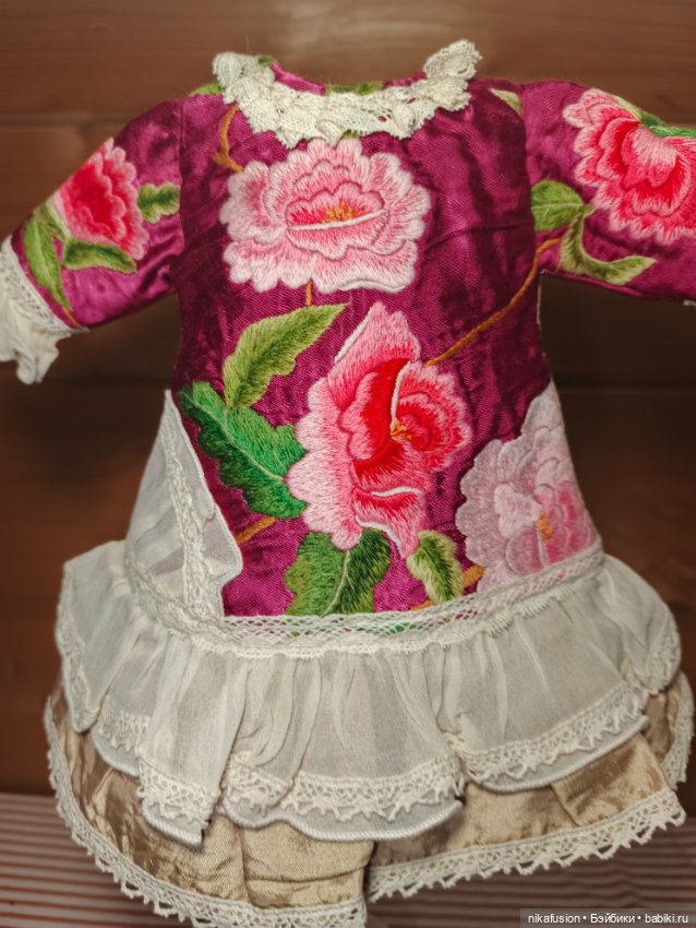 Платье шёлк на антикварную или винтажную куклу рост 35-40 см (фото 4)