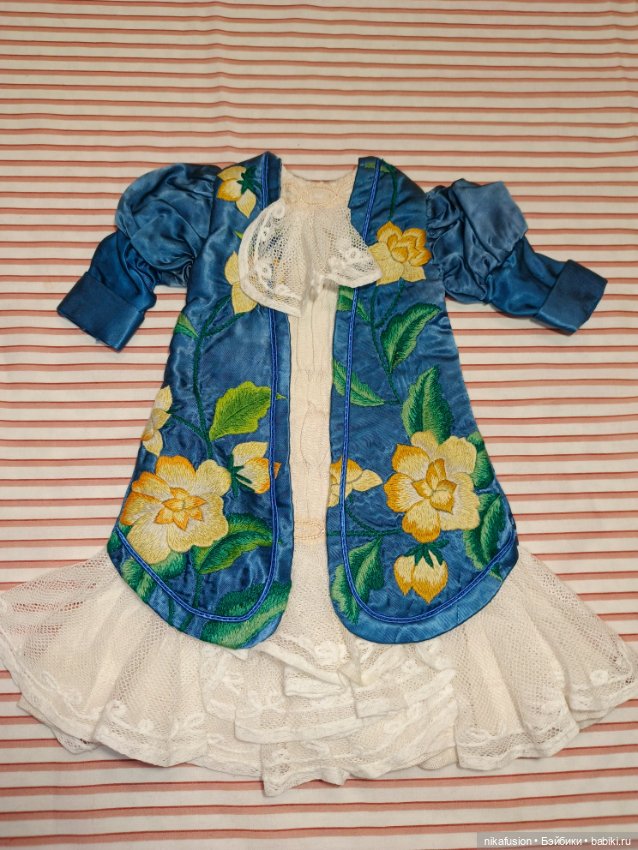 Платье шёлк на антикварную или винтажную куклу рост 45-48 см (фото 5)