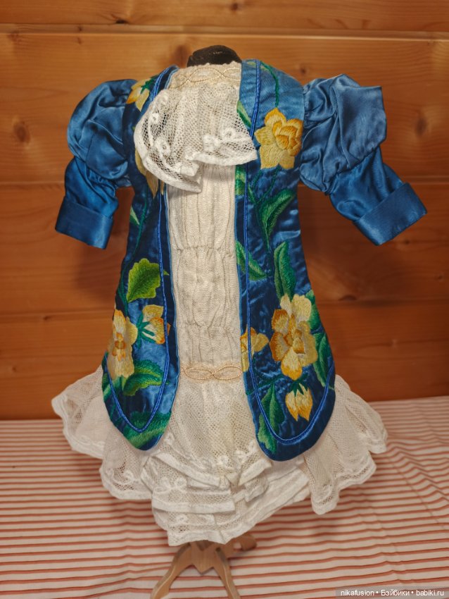 Платье шёлк на антикварную или винтажную куклу рост 45-48 см (фото 4)