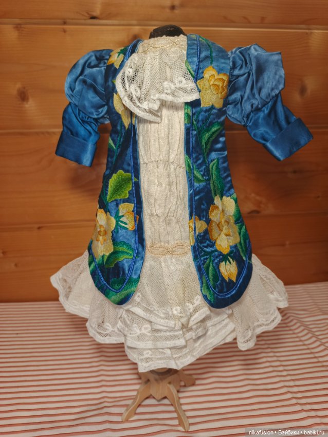 Платье шёлк на антикварную или винтажную куклу рост 45-48 см (фото 3)