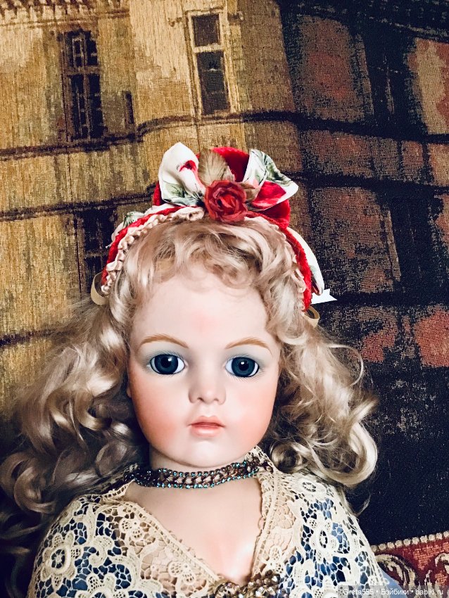 Бонет для антикварных кукол и реплик « Карминная Роза «