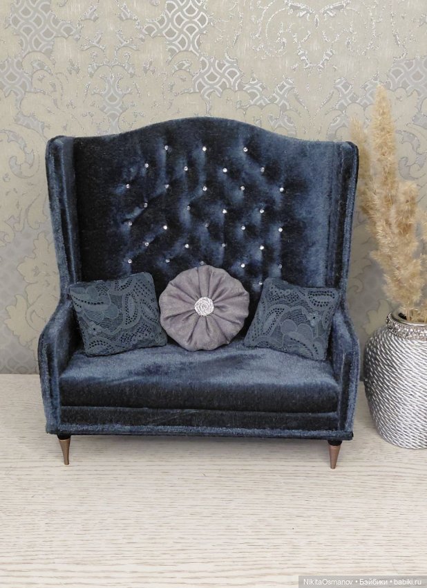 Диван бархат для кукол Паола Блайз Барби и других 1:6 (фото 3)