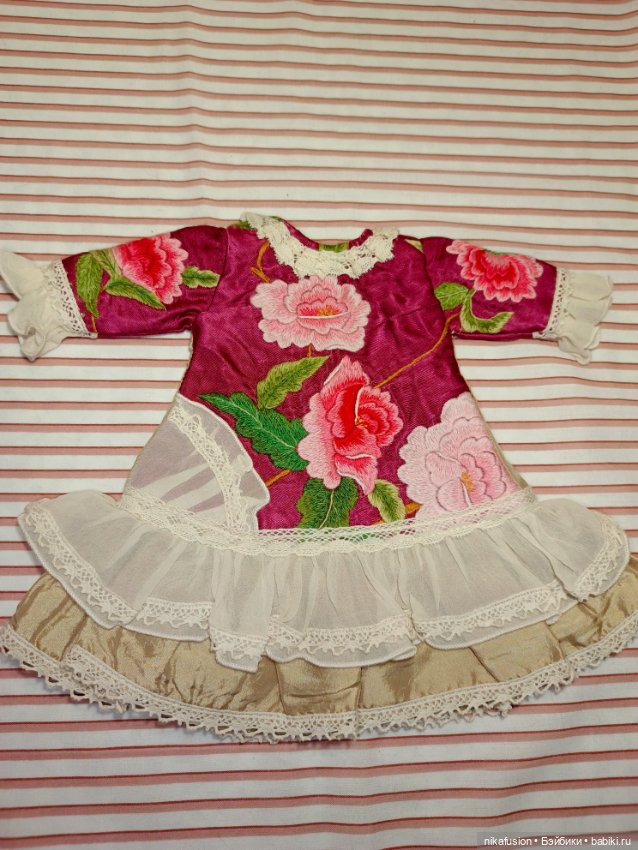 Платье шёлк на антикварную или винтажную куклу рост 35-40 см (фото 6)