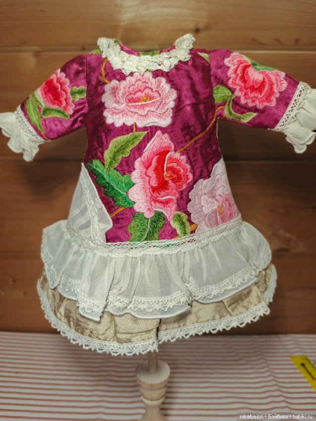 Платье шёлк на антикварную или винтажную куклу рост 35-40 см (фото 3)