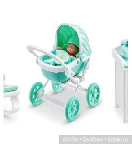 Zuru my mini baby зеленая коляска с малышом