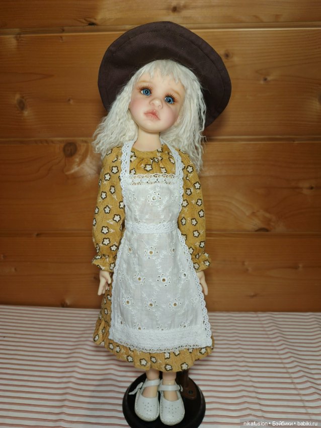 Костюм платье,фартук и шляпка на куклу БЖД MSD (фото 3)