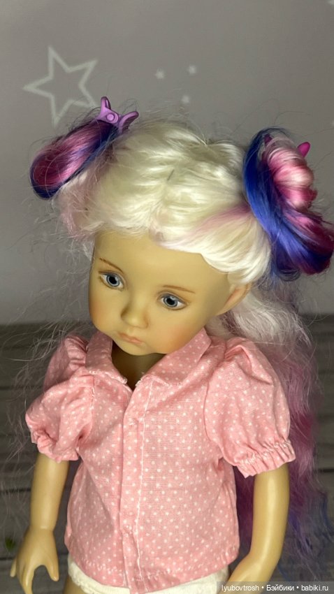 Парик натуральный трехцветный 6/7 для Бонеки и аналогичных кукол с обхватом головы 16-16,5 см