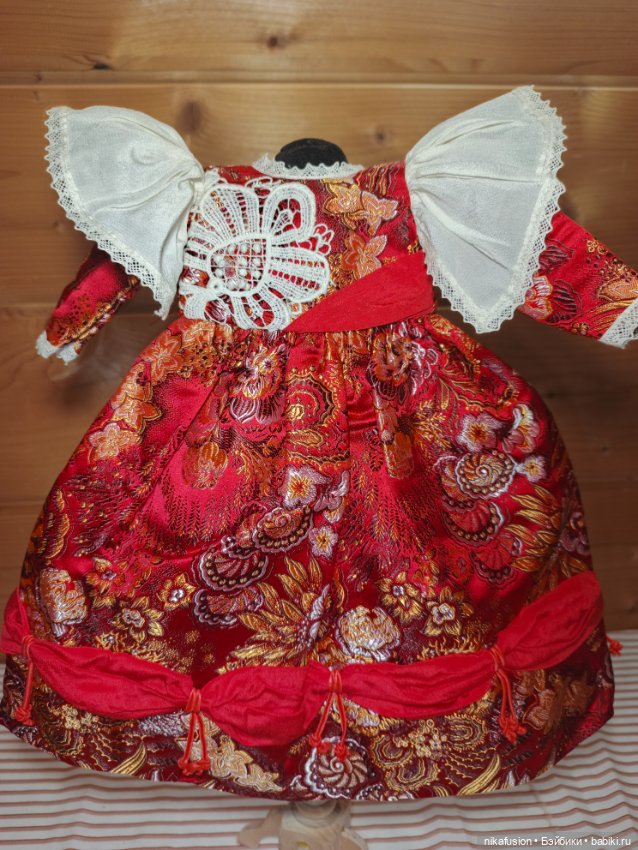 Платье шёлк на антикварную или винтажную куклу рост 40 см (фото 2)