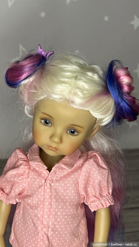 Парик натуральный трехцветный 6/7 для Бонеки и аналогичных кукол с обхватом головы 16-16,5 см