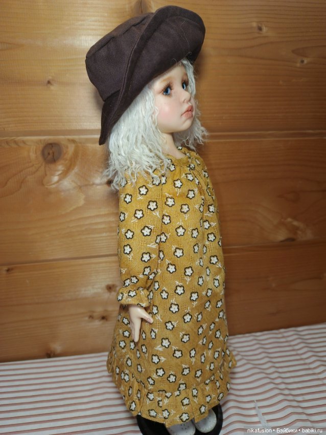 Костюм платье,фартук и шляпка на куклу БЖД MSD (фото 10)