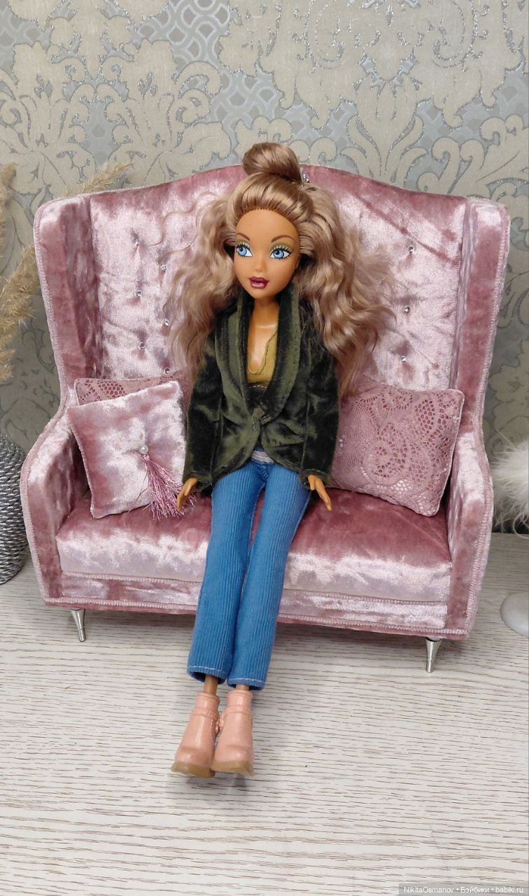 Мебель бархатный диван для кукол Паола, Рейна, Блайз, Барби 1:6 (фото 7)