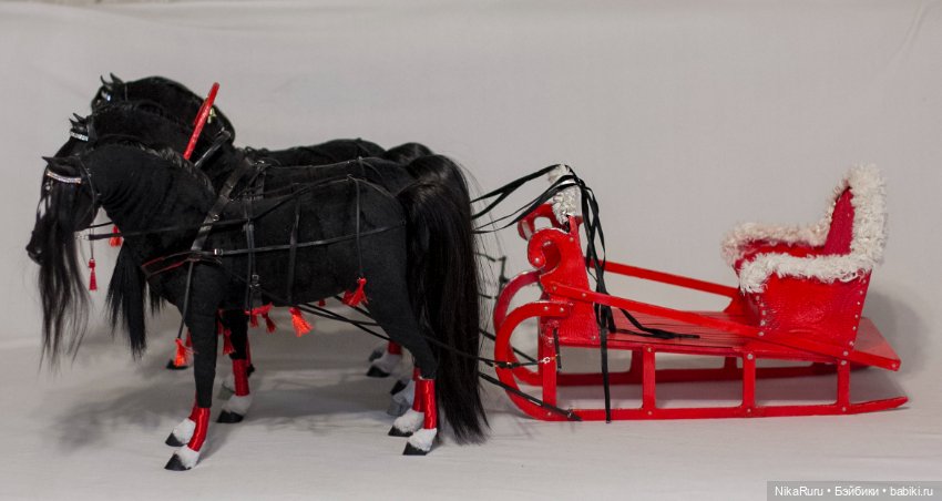 Русская тройка, лошади для Барби, сани, формат 1/6 в смешанной технике (фото 5)