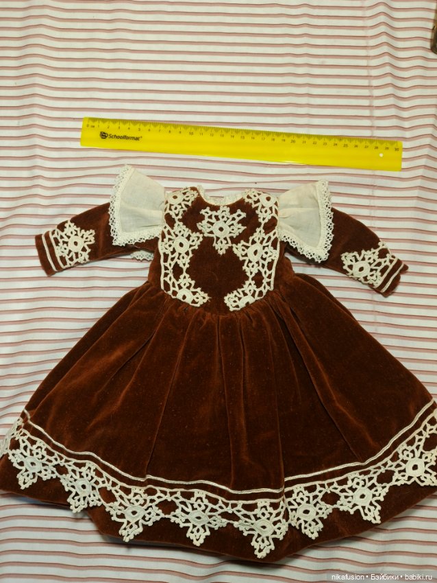 Платье бархат на антикварную или винтажную куклу рост 45 см (фото 4)