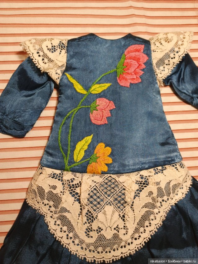 Платье шёлк на антикварную или винтажную куклу рост 35 см (фото 4)