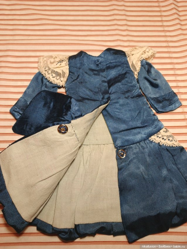 Платье шёлк на антикварную или винтажную куклу рост 35 см (фото 7)