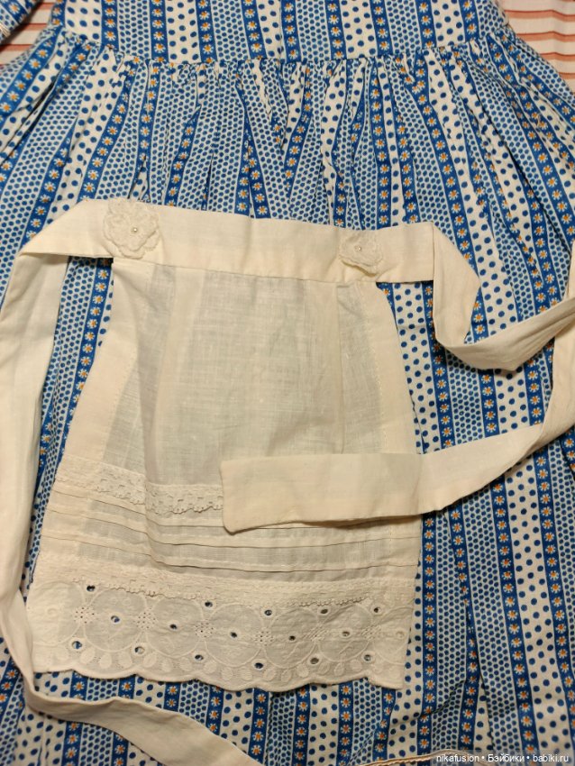 Платье и фартук на винтажную или антикварную куклу ростом 60-65 см (фото 6)