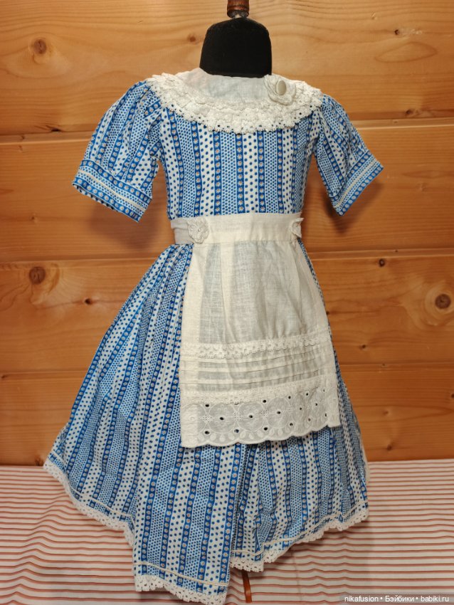 Платье и фартук на винтажную или антикварную куклу ростом 60-65 см (фото 4)