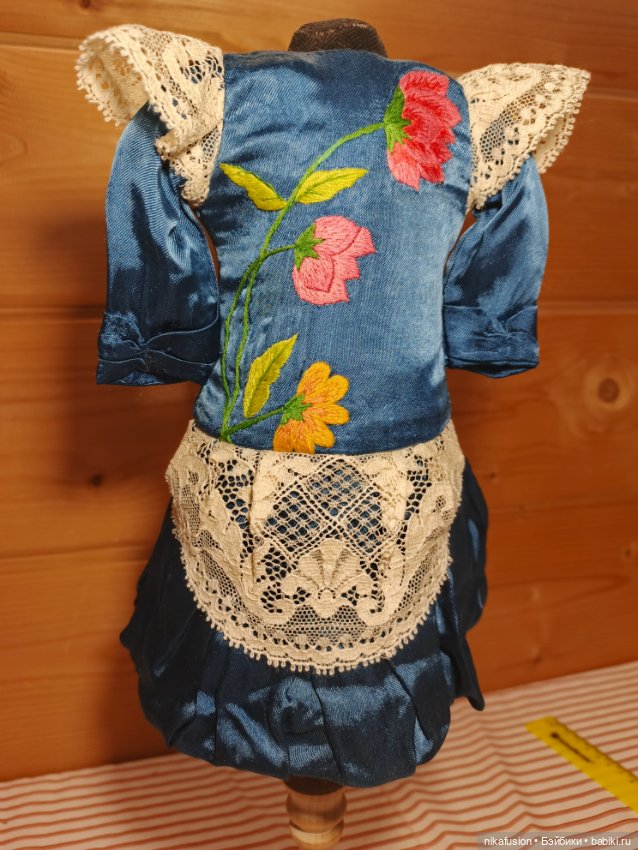 Платье шёлк на антикварную или винтажную куклу рост 35 см (фото 3)