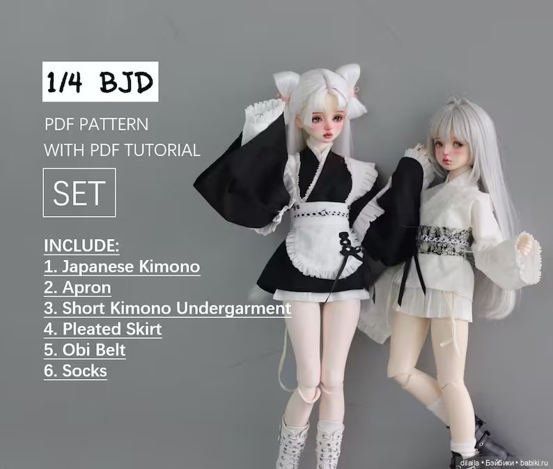 Выкройка кимоно для куклы 1/4 BJD; PDF в натуральную величину + пошаговый МК с фотоинструкциями (фото 2)
