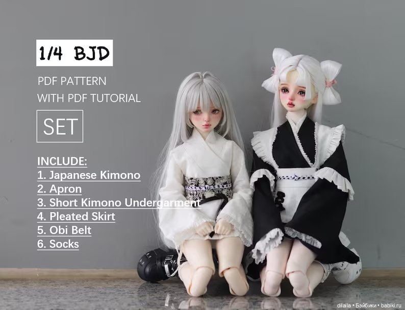 Выкройка кимоно для куклы 1/4 BJD; PDF в натуральную величину + пошаговый МК с фотоинструкциями (фото 3)