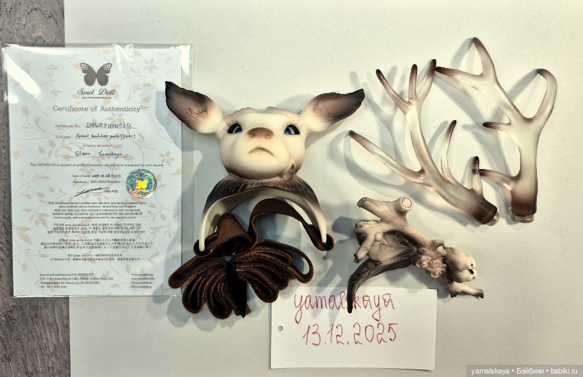 Головной убор в виде головы оленя с рожками для куклы БДЖ Souldoll (фото 2)