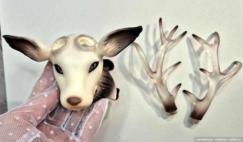 Головной убор в виде головы оленя с рожками для куклы БДЖ Souldoll (фото 4)