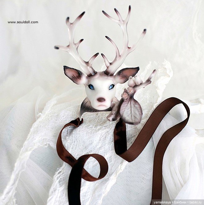 Головной убор в виде головы оленя с рожками для куклы БДЖ Souldoll