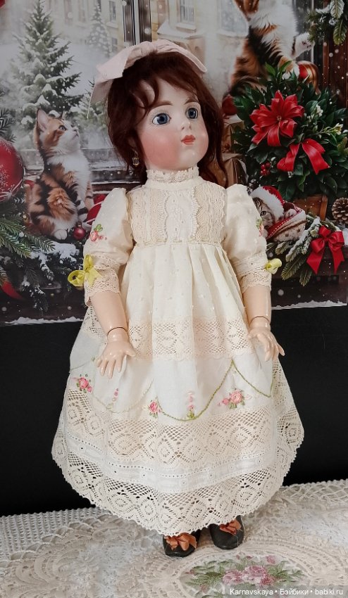 Батистовое платье для антикварных кукол и реплик на рост 45см(+-2см)