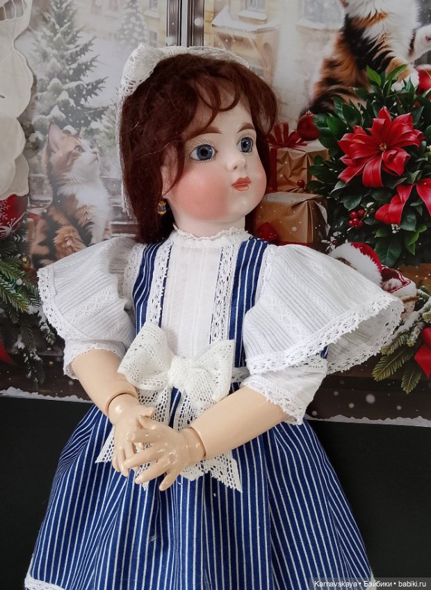 Сатиновое платье для антикварных кукол и реплик ориентировочно на рост 45см (фото 2)