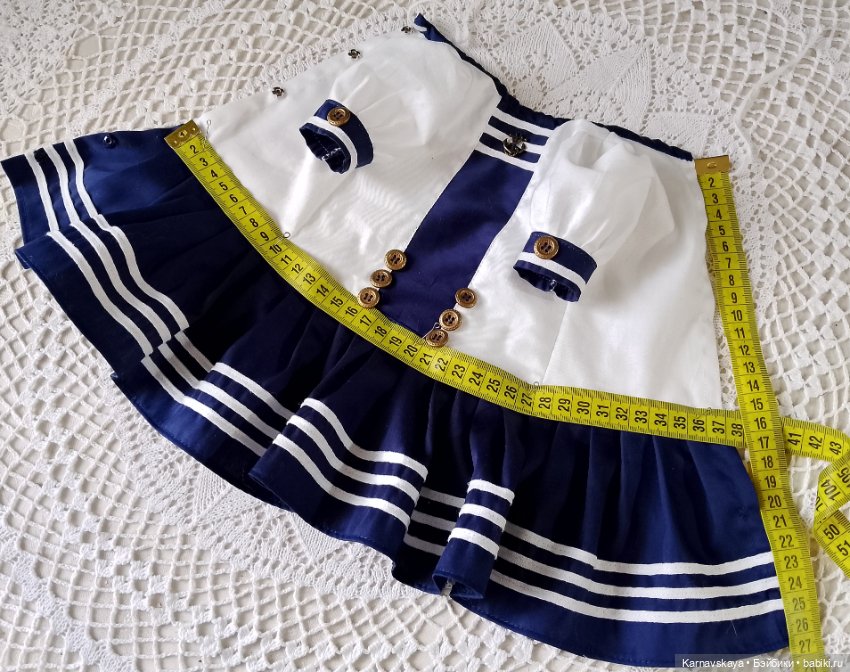Сатиновое платье в морском стиле на антикварных кукол и реплик ростом 45см (фото 6)