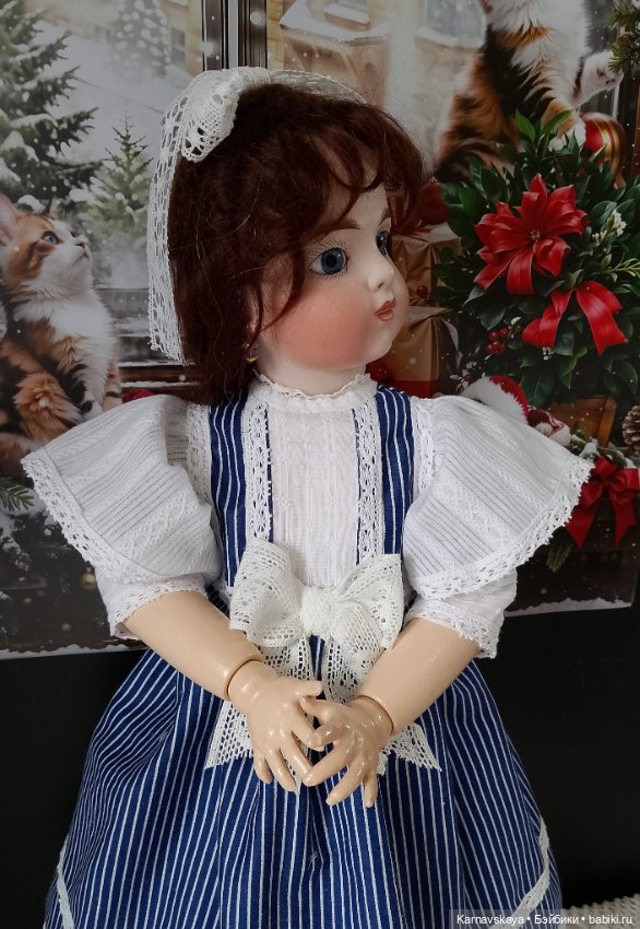 Сатиновое платье для антикварных кукол и реплик ориентировочно на рост 45см (фото 5)