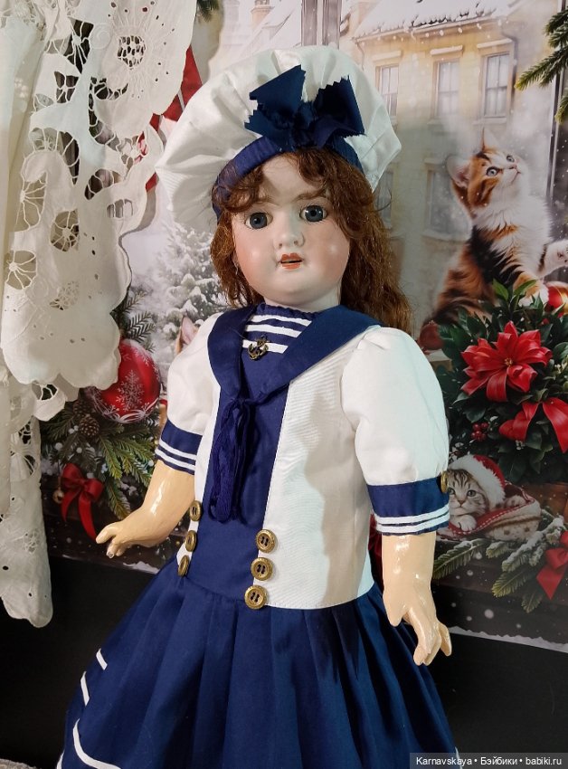 Комплект в морском стиле для антикварных кукол и реплик 54-56см.роста (фото 2)