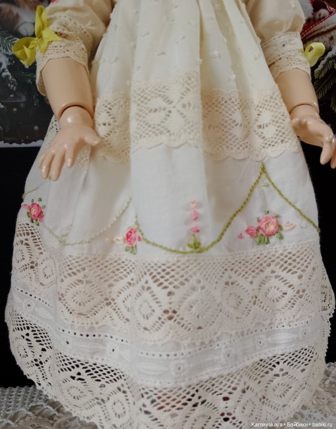 Батистовое платье для антикварных кукол и реплик на рост 45см(+-2см) (фото 3)