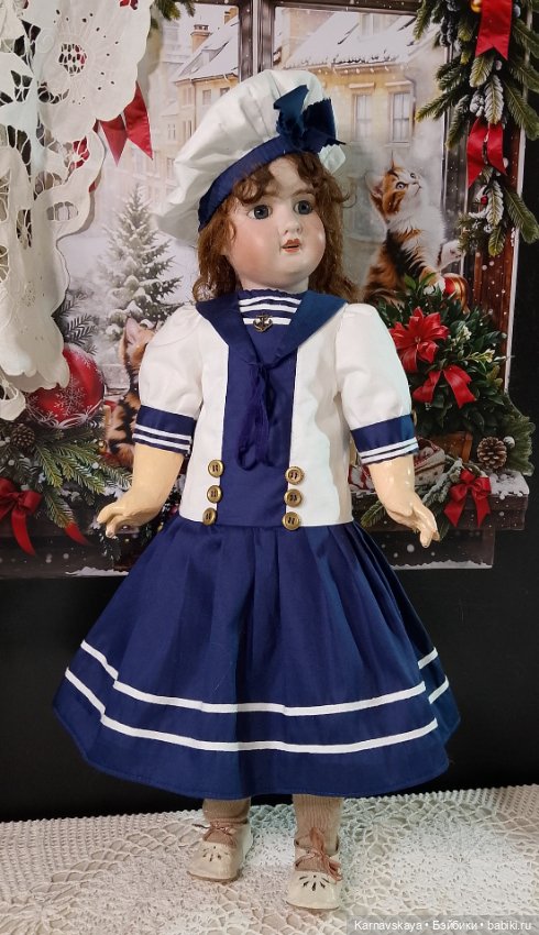 Комплект в морском стиле для антикварных кукол и реплик 54-56см.роста (фото 3)