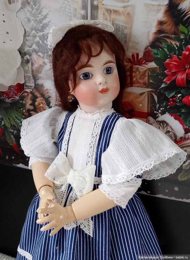 Сатиновое платье для антикварных кукол и реплик ориентировочно на рост 45см (фото 3)