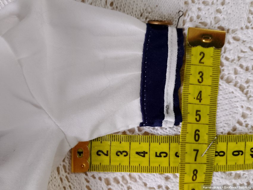 Сатиновое платье в морском стиле на антикварных кукол и реплик ростом 45см (фото 8)