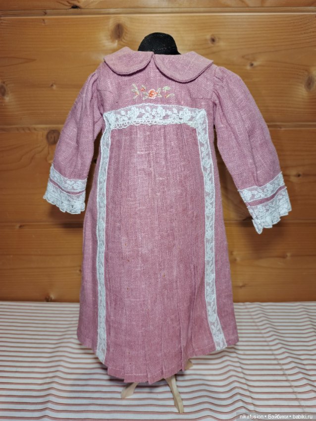 Платье лён на антикварную или винтажную куклу рост 50-55 см