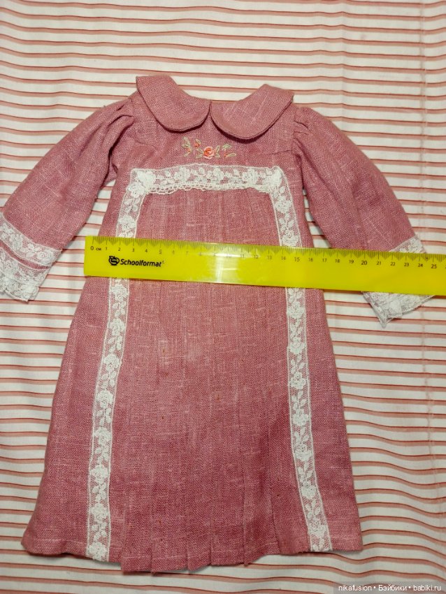 Платье лён на антикварную или винтажную куклу рост 50-55 см (фото 6)