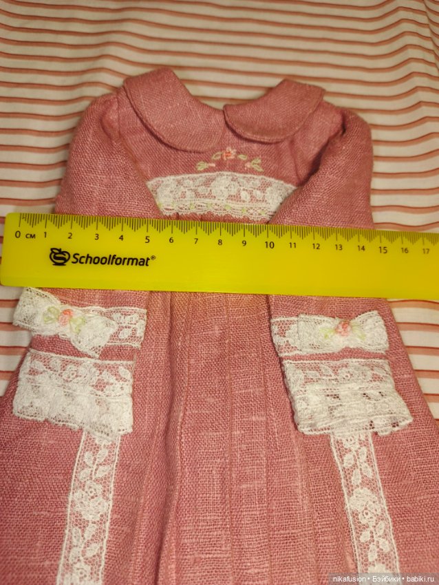 Платье лён на антикварную или винтажную куклу рост 45 см (фото 2)