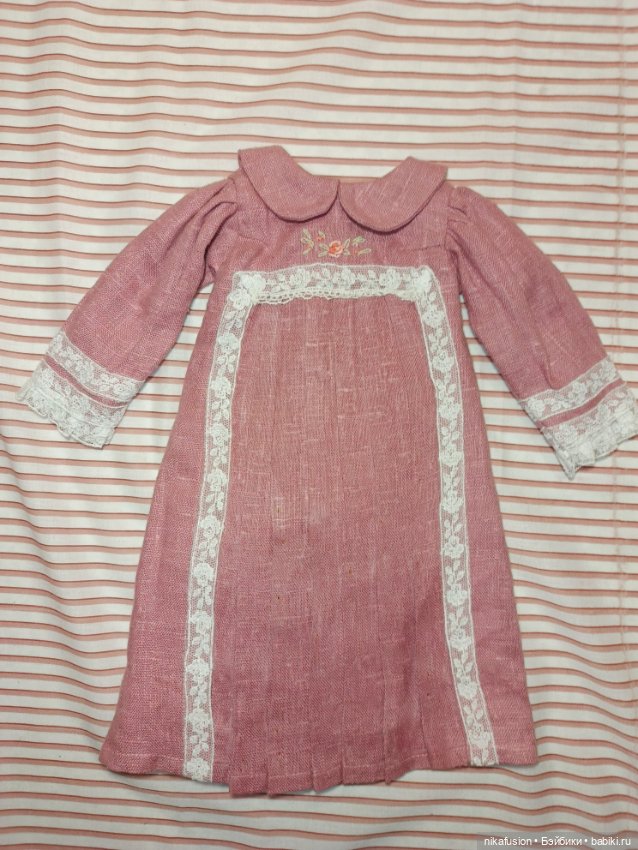 Платье лён на антикварную или винтажную куклу рост 50-55 см (фото 4)