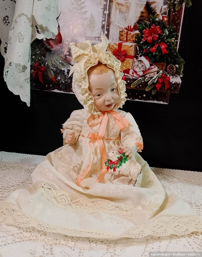 Батистовый крестильный комплект для винтажного или антикварного малыша ростом 38-42см (фото 8)