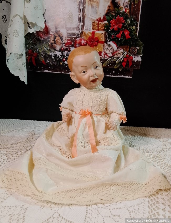 Батистовый крестильный комплект для винтажного или антикварного малыша ростом 38-42см (фото 2)