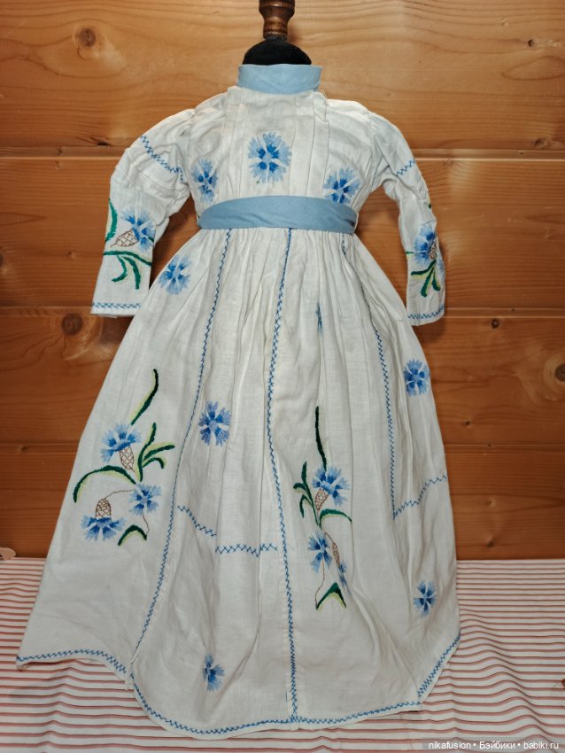 Платье лен на антикварную или винтажную куклу