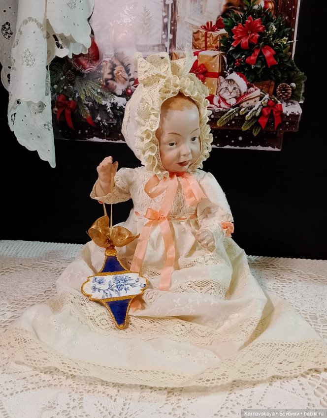 Батистовый крестильный комплект для винтажного или антикварного малыша ростом 38-42см