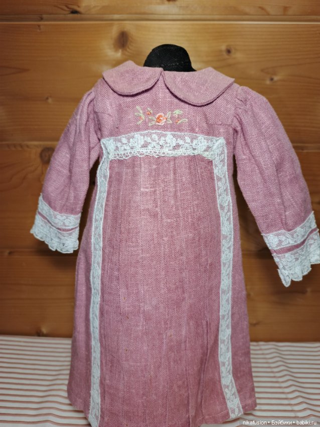 Платье лён на антикварную или винтажную куклу рост 50-55 см (фото 2)