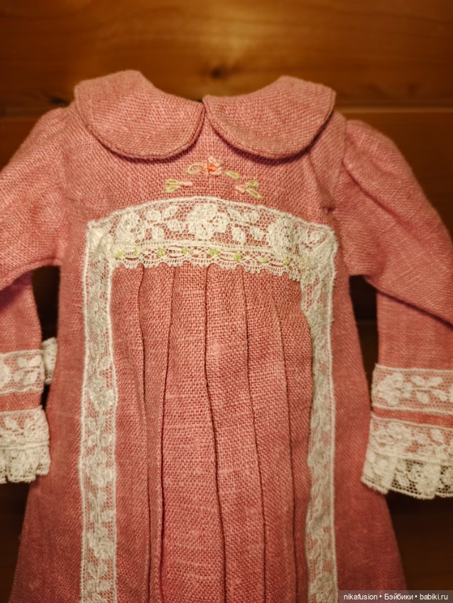 Платье лён на антикварную или винтажную куклу рост 45 см (фото 3)