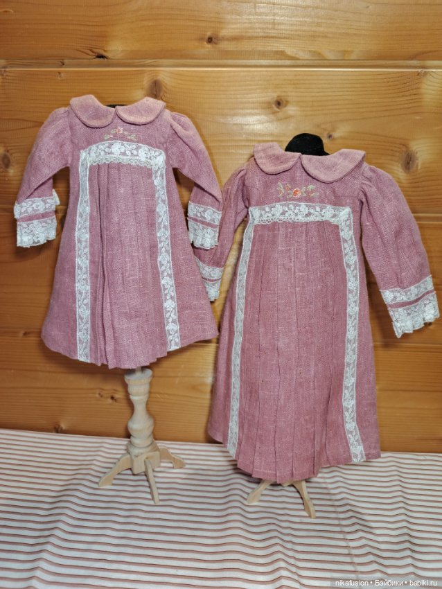 Платье лён на антикварную или винтажную куклу рост 45 см (фото 10)