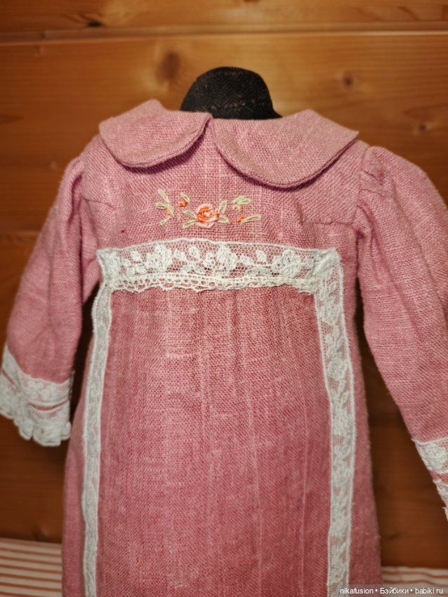 Платье лён на антикварную или винтажную куклу рост 50-55 см (фото 3)