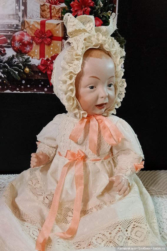 Батистовый крестильный комплект для винтажного или антикварного малыша ростом 38-42см (фото 6)